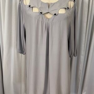 Jilro Silk Gray Cold Shoulder Tunic with Cutout Design